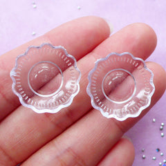 Miniature Scalloped Plate | Doll House Tableware | Miniature Food Craft (Transparent Clear / 2 pcs / 20mm)