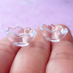Dollhouse Scalloped Bowl | Miniature Tableware | Doll House Food Craft (Transparent Clear / 2 pcs / 15mm x 7mm)