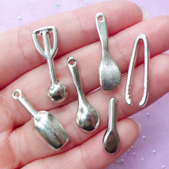 Miniature Utensils | 1:12 Scale Doll House Kitchen Cookware | Dollhouse Food Craft (Silver / Set of 6pcs)