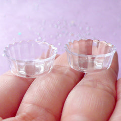 Miniature Scalloped Bowl | Dollhouse Tableware | Doll House Food Craft (Transparent Clear / 2 pcs / 20mm x 9mm)