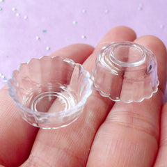 Miniature Scalloped Bowl | Dollhouse Tableware | Doll House Food Craft (Transparent Clear / 2 pcs / 20mm x 9mm)
