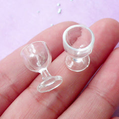 DEFECT Dollhouse Wine Glass | 1:12 Scale Miniature Plastic Cup | Doll House Tableware (Transparent Clear / 2 pcs / 10mm x 15mm)