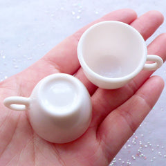 Miniature Coffee Cup in 1:3 Scale | Dollhouse Teacup | Doll Food Craft | Alice in Wonderland Afternoon Tea Party Jewelry Making (2pcs / White / 41mm x 25mm)