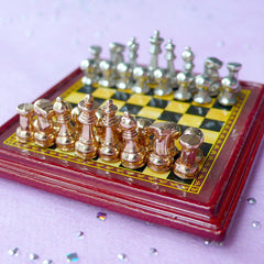 Miniature Dollhouse Chess Set | 1:12 Scale Doll House Chessboard & Pieces (48mm x 48mm)