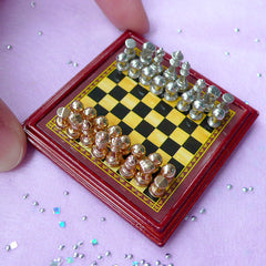 Miniature Dollhouse Chess Set | 1:12 Scale Doll House Chessboard & Pieces (48mm x 48mm)