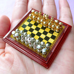 Miniature Dollhouse Chess Set | 1:12 Scale Doll House Chessboard & Pieces (48mm x 48mm)