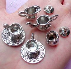 Dollhouse Silver Tea Set | Miniature Coffee Set | Doll House Tableware