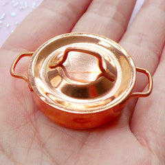 1:12 Scale Dollhouse Copper Rondeau Pot | Miniature Cooking Utensil | Doll House Kitchen Cookware (39mm x 17mm)