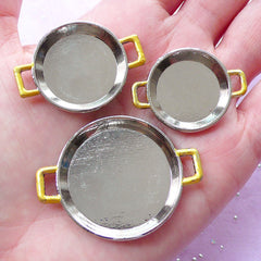 Dollhouse Paella Pans | Miniature Spanish Cookware | Doll House Kitchen Utensils (Silver / 24mm, 27mm & 34mm)