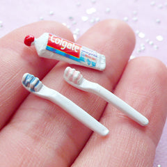 Miniature Toothbrush & Toothpaste | 1:12 Scale Dollhouse Toiletries | Doll House Groceries (Set of 3 pcs)