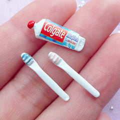Miniature Toothbrush & Toothpaste | 1:12 Scale Dollhouse Toiletries | Doll House Groceries (Set of 3 pcs)