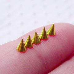 Tiny Cone Cabochon / Mini Spikes (Gold / 3mm x 4mm / Flat Back / 5pcs) Rock Punk Nail Art Manicure Nail Decoration Embellishment NAC052