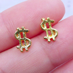 Tiny Money Sign Cabochon (2pcs) (5mm x 9mm / Gold) Kawaii Nail Art Nail Decoration Earrings Scrapbooking Fake Mini Cupcake Topper NAC110