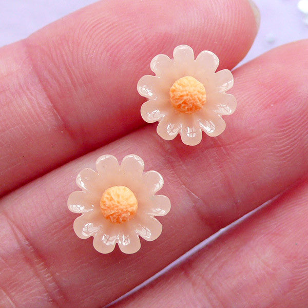 Mini Flower Cabochon | Tiny Daisy Cabs | Floral Nail Art Supplies | Stud Earrings Making (Peach / 2pcs / 10mm)