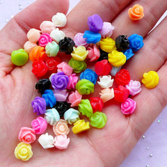 Assorted Tiny Rose Cabochons | 3D Flower Nail Art Design | Mini Floral Decoden Pieces (4pcs by Random / 7mm x 5mm / Mixed Colors)