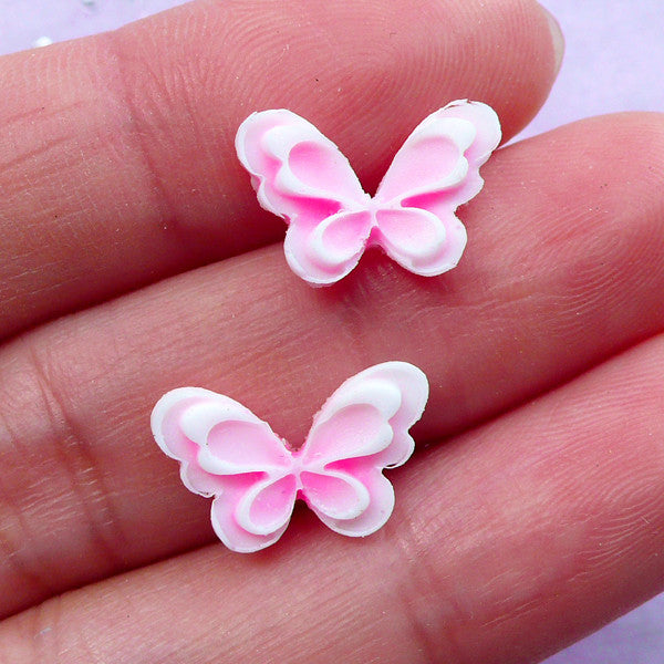 CLEARANCE Pink Butterfly Cabochon for Nail Art Design | Tiny Mini Embellishments (2pcs / 13mm x 9mm)