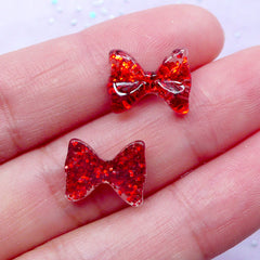 Mini Red Bow Cabochon with Glitter | Bling Bling Nail Art & Kawaii Decoden (3pcs / 12mm x 10mm)