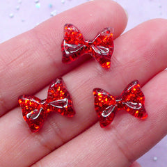 Mini Red Bow Cabochon with Glitter | Bling Bling Nail Art & Kawaii Decoden (3pcs / 12mm x 10mm)