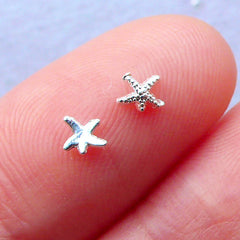 Tiny Starfish Nail Charms | Mini Sea Star Cabochon for Resin Art | Beach Nail Art | Marine Nail Design | Resin Filler Supplies | Nautical Floating Charms | Living Locket DIY (6pcs / Silver / 3.5mm x 3mm)