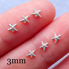 Tiny Starfish Nail Charms | Mini Sea Star Cabochon for Resin Art | Beach Nail Art | Marine Nail Design | Resin Filler Supplies | Nautical Floating Charms | Living Locket DIY (6pcs / Silver / 3.5mm x 3mm)