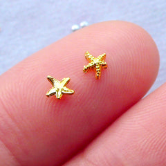 Tiny Sea Star Nail Charms | Mini Starfish Cabochon for Resin Crafts | Nautical Nail Art | Beach Nail Design | Marine Floating Charms | Memory Locket DIY | Resin Fillers (6pcs / Gold / 3.5mm x 3mm)