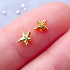 Gold Starfish Nail Charms | Tiny Mini Sea Star Metal Cabochon for UV Resin Art | Beach Nail Decoration | Nautical Embellishments | Sea Life Floating Charms | Living Locket Making | Resin Filler Supplies (6pcs / 4.5mm x 3.7mm / Gold)