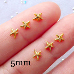 Gold Starfish Nail Charms | Tiny Mini Sea Star Metal Cabochon for UV Resin Art | Beach Nail Decoration | Nautical Embellishments | Sea Life Floating Charms | Living Locket Making | Resin Filler Supplies (6pcs / 4.5mm x 3.7mm / Gold)