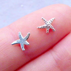 Starfish Nail Charms | Sea Star Floating Charms | Tiny Mini Metal Cabochon | Marine Life Nail Art | Kawaii Crafts | Living Locket Supplies | Resin Fillers | Scrapbook Embellishments (6pcs / Silver / 6.5mm x 5.2mm)