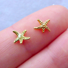 Sea Star Nail Charms | Starfish Floating Charms | Tiny Mini Cabochon | Sea Life Nail Art | Kawaii Resin Craft | Marine Life Embellishments | Scrapbooking | Resin Fillers (6pcs / Gold / 6.5mm x 5.2mm)