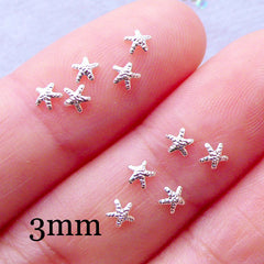 Tiny Mini Sea Star Nail Charms | Starfish Nail Art | Marine Life Cabochons | Nautical Nail Designs | Beach Nail Deco | Kawaii Resin Art | Resin Fillers (10pcs / Silver / 3.3mm x 3.3mm)