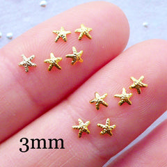 Tiny Mini Starfish Nail Charms | Sea Star Nail Art | Nautical Cabochons | Nail Decoration | Marine Life Nail Deco | Kawaii Crafts | Resin Filler Supplies (10pcs / Gold / 3.3mm x 3.3mm)