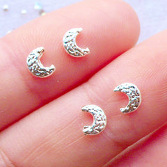 Moon Nail Charms | Tiny Mini Crescent Moon Cabochons | Magical Girl Nail Art | Mahou Kei Nail Designs | Celestial Nail Deco | Kawaii Nails | Resin Crafts (4pcs / Silver / 4mm x 5mm)