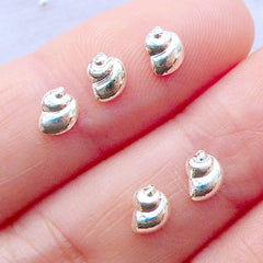 Seashell Nail Charms | Mini Freshwater Snail Cabochons | Tiny Whelk Nail Cabochons | Sea Shell Nail Art | Nautical Nail Deco | Kawaii Nail Decoration | Resin Fillers (5pcs / Silver / 4mm x 5mm)