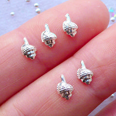 Lightning Whelk Nail Charms | Tiny Seashell Nail Cabochons | Beach Nail Art | Mini Sea Shell Cabochons | Sea Life Nail Deco | Marine Nail Decoration | Kawaii Resin Fillers (5pcs / Silver / 4mm x 6mm)