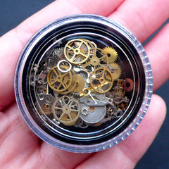 Steampunk Nail Art Charms | Mechanical Embellishments | Tiny Gearwheel | Mini Gear Part | Clockwork Cogs | Filling for UV Resin Crafts (Around 100 pcs / Silver, Gold & Copper)