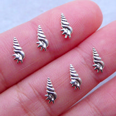 Rostellaire Nail Charms | Mini Seashell Nail Studs | Marine Life Nail Art | Beach Nail Designs | Nail Decoration | Filling for Resin Art (6pcs / Silver / 4mm x 8mm)