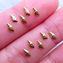 Tiny Seashell Nail Charms | Mini Sea Shell Nail Studs | Marine Life Nail Designs | Beach Nail Art | Nail Decorations | Filling for Resin Crafts (10pcs / Gold / 2mm x 5mm)