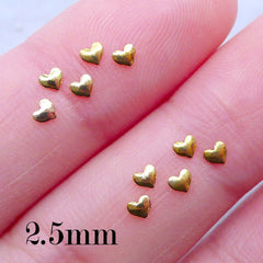 Mini Heart Nail Charms in 2.5mm | Wedding Nail Art | Valentine's Day Nail Design | Tiny Embellishments for UV Resin Craft | Nail Decoration Supplies (10pcs / Gold)