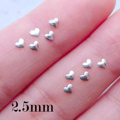 Heart Nail Studs in 2.5mm | Kawaii Nail Charms | Wedding Nail Design | Valentine's Day Makeup | Tiny Mini Embellishments for UV Resin Art (10pcs / Silver)