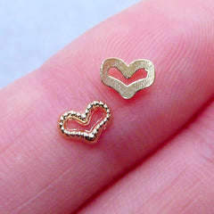 Heart Nail Art Charms | Kawaii Nail Design | Valentine's Day Nails | Wedding Nail Decoration | Small Embellishments | UV Resin Supplies (6pcs / Gold)