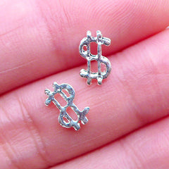 Dollar Sign Nail Charms | Money Sign Floating Charm | Kitsch Nail Art | Nail Decorations | Mini Embellishments for UV Resin Crafts (2pcs / Silver / 5mm x 9mm)