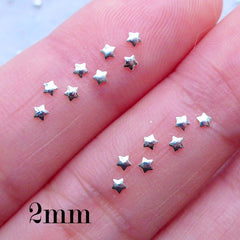 Star Nail Studs in 2mm | Kawaii Nail Art Charms | Cute Nail Designs | Nail Deco | Tiny Embellishments for UV Resin Art | Manicure Supplies (15pcs / Silver)