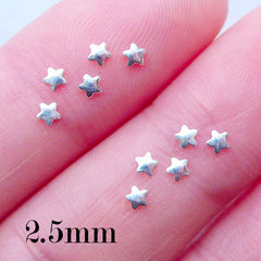 Kawaii Star Nail Studs in 2.5mm | Kawaii Nail Charms | Cute Nail Art | Nail Decorations | Mini Embellishments for UV Resin Craft | Manicure Supplies (10pcs / Silver)