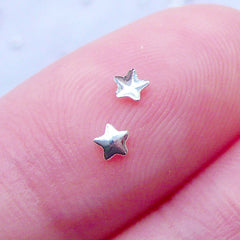 Silver Star Nail Charms in 3mm | Kawaii Nail Studs | Nail Art Supplies | Nail Designs | Star Embellishments for UV Resin Crafts (10pcs / Silver)