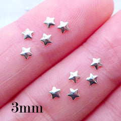 Silver Star Nail Charms in 3mm | Kawaii Nail Studs | Nail Art Supplies | Nail Designs | Star Embellishments for UV Resin Crafts (10pcs / Silver)