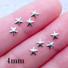 Star Nail Art Charms in 4mm | Cute Nail Studs | Kawaii Nail Art Supplies | Nail Decoration | UV Resin Art | Tiny Mini Embellishments (8pcs / Silver)