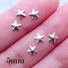 Cute Star Nail Charms in 5mm | Silver Nail Studs | Nail Art | Nail Design Supplies | UV Resin Crafts | Kawaii Embellishments (6pcs / Silver)