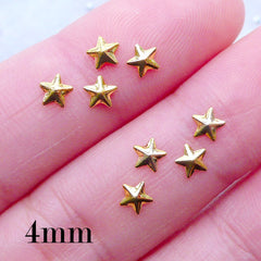 4mm Star Nail Studs | Gold Nail Charms | Star Nail Art | Kawaii Nail Decorations | UV Resin Crafts | Tiny Mini Embellishments (8pcs / Gold)