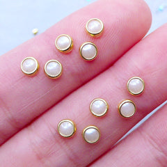 CLEARANCE Tiny Round Pearl Gems with Gold Accent Rims | Nail Charms | Nail Art Studs | Wedding Nail Designs | Mini Embellishment Supplies (50pcs / Cream White / 4mm)