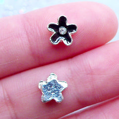 CLEARANCE Black Flower Nail Charms with Rhinestones | Flower Floating Charm | Floral Nail Art | Nail Designs | UV Resin Art | Embellishments (2pcs / Black / 8mm x 7mm)